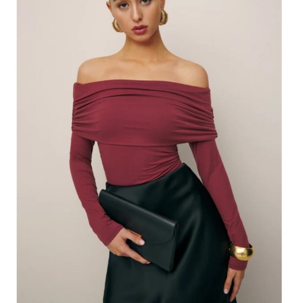 Reformation Florentina off shoulder long sleeve top
